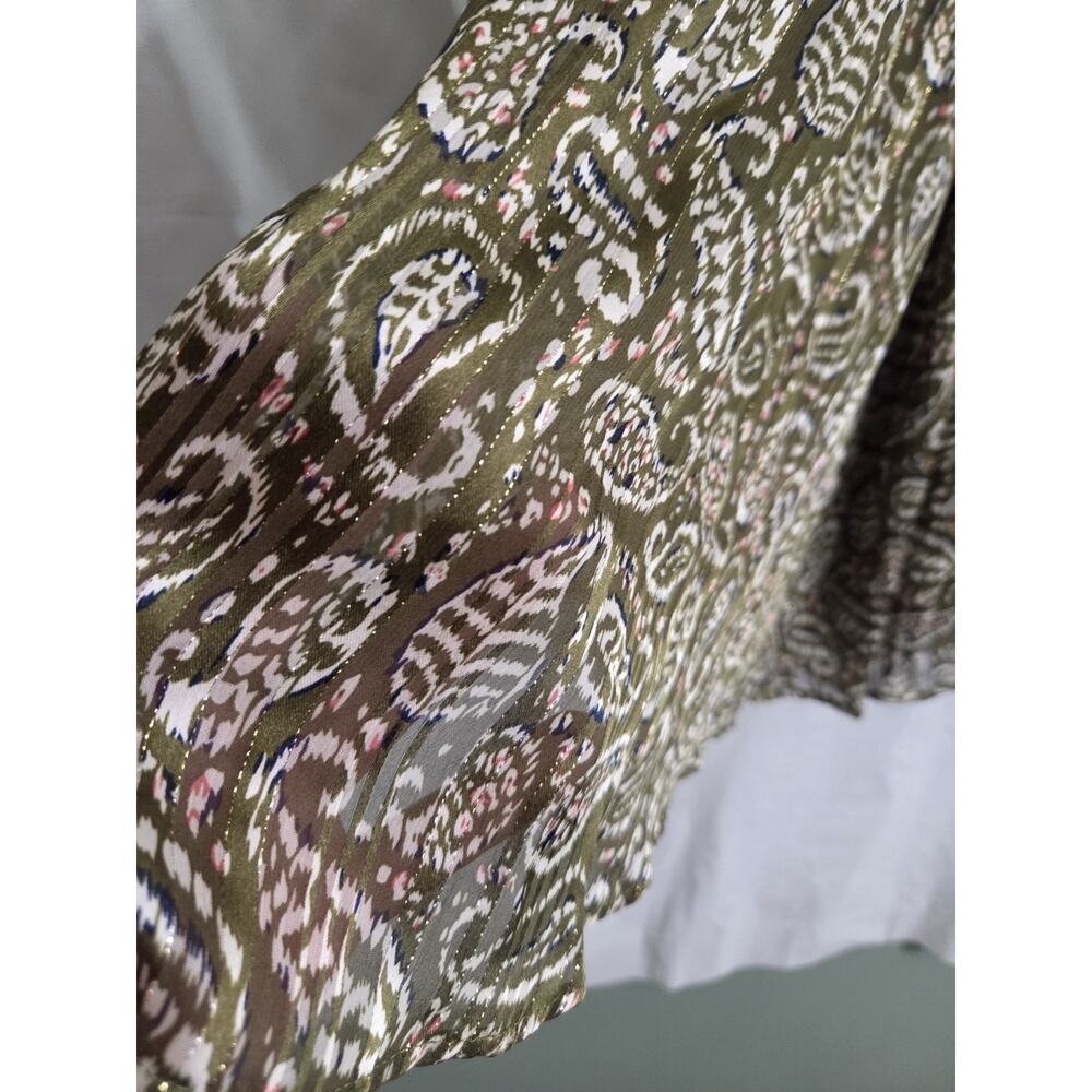 Pleated Maxi Skirt Size Sm Green Paisley Lined Gold Trim Gypsy Peasant Boho - Picture 4 of 11